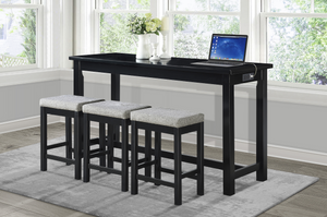 Alexandria - Black - Counter Height Table With 3 Bar Stools - 4 Piece Set