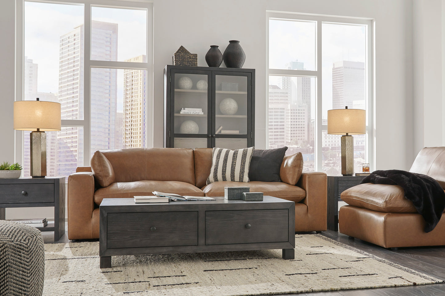 Emilia Cloud Collection - 2 Piece Caramel Sectional Loveseat - Modular