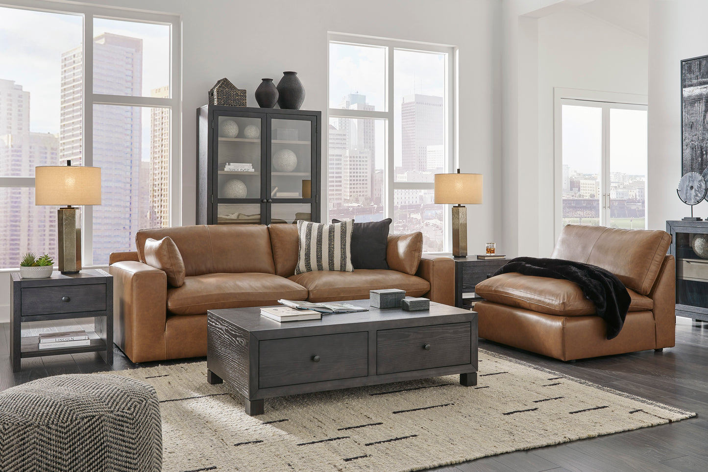 Emilia Cloud Collection - 2 Piece Caramel Sectional Loveseat - Modular