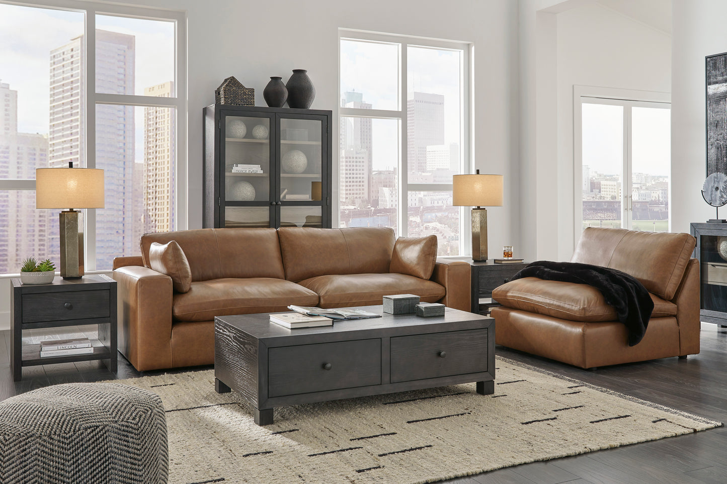 Emilia Cloud Collection - 2 Piece Caramel Sectional Loveseat - Modular