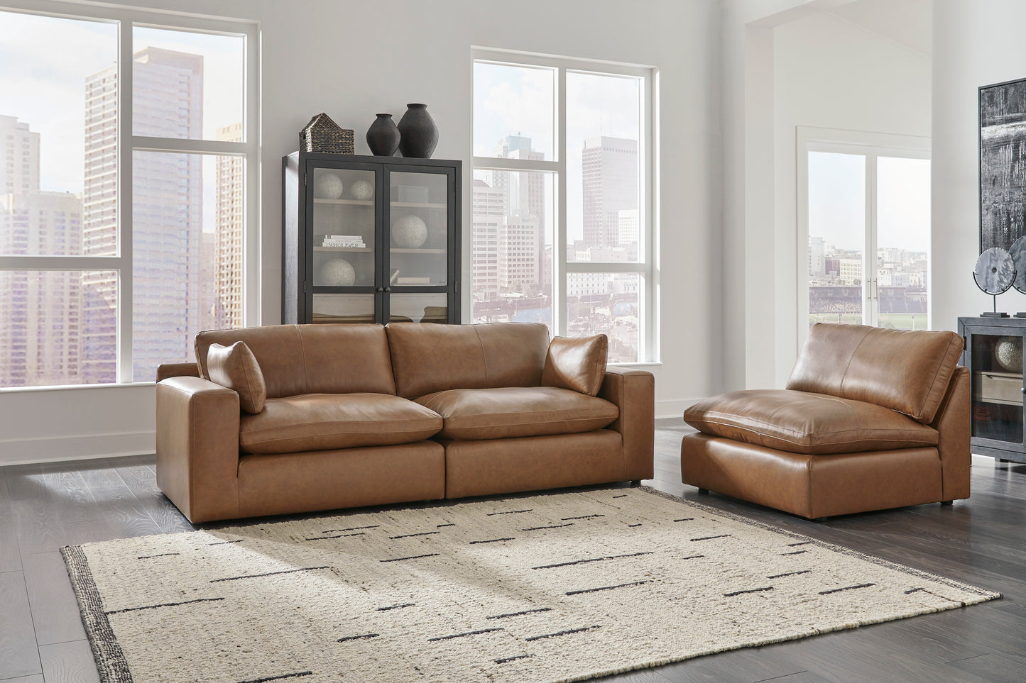 Emilia Cloud Collection - 2 Piece Caramel Sectional Loveseat - Modular
