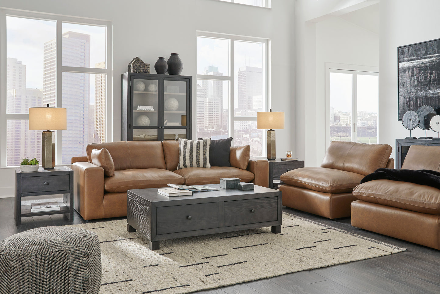 Emilia Cloud Collection - 2 Piece Caramel Sectional Loveseat - Modular