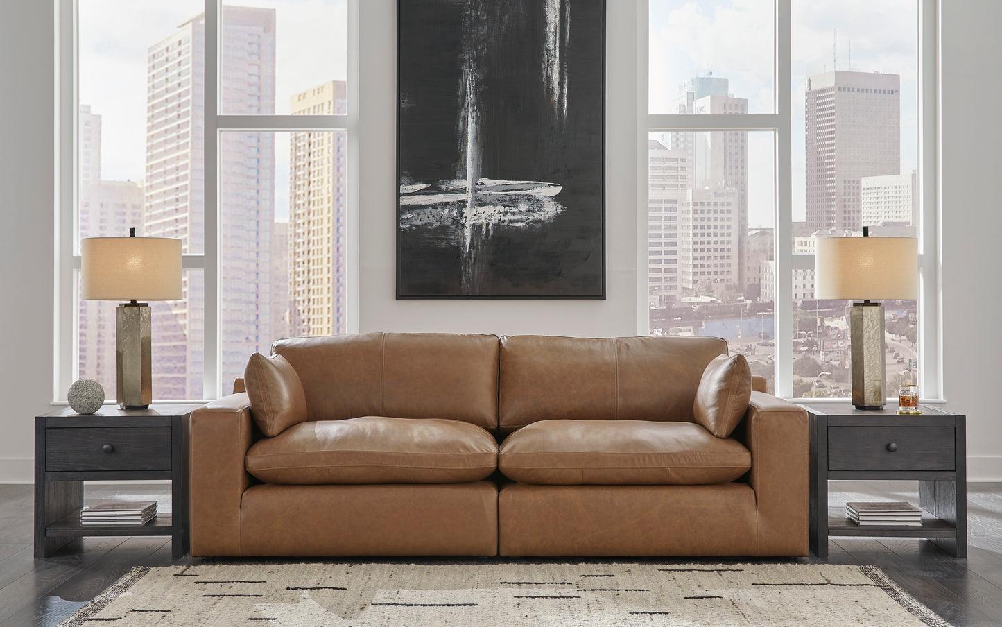 Emilia Cloud Collection - 2 Piece Caramel Sectional Loveseat - Modular