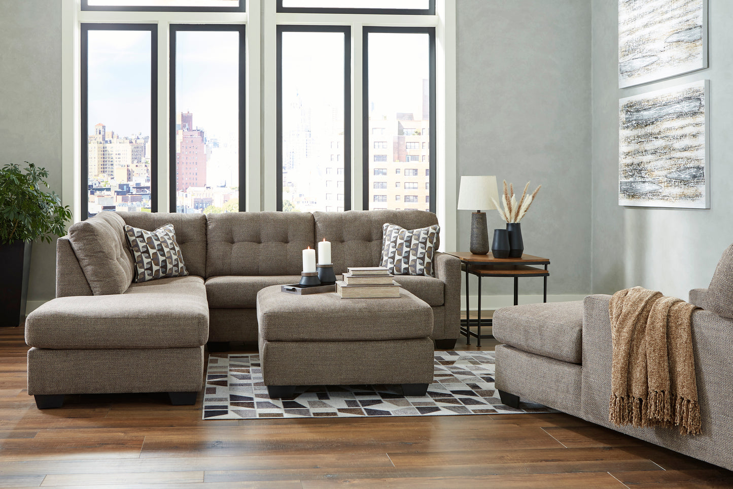 Mahoney 2-Piece Chocolate Sectional with Chaise on left