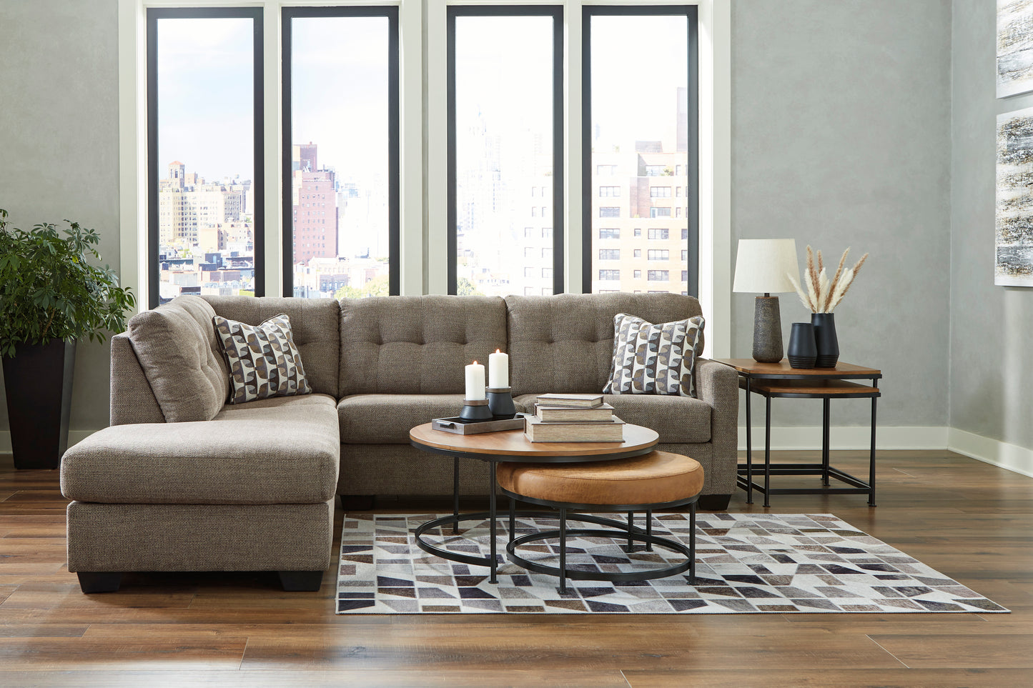Mahoney 2-Piece Chocolate Sectional with Chaise on left