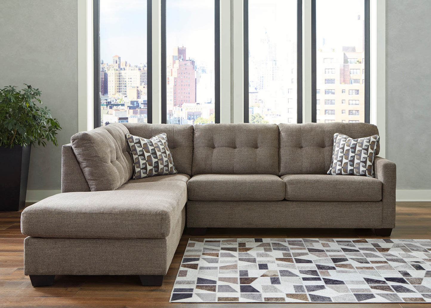 Mahoney 2-Piece Chocolate Sectional with Chaise on left