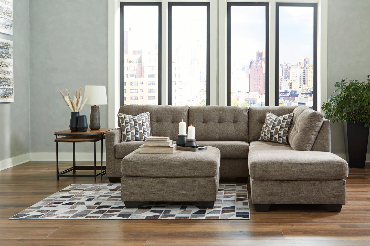 Mahoney 2-Piece Chocolate Sectional with Chaise on right