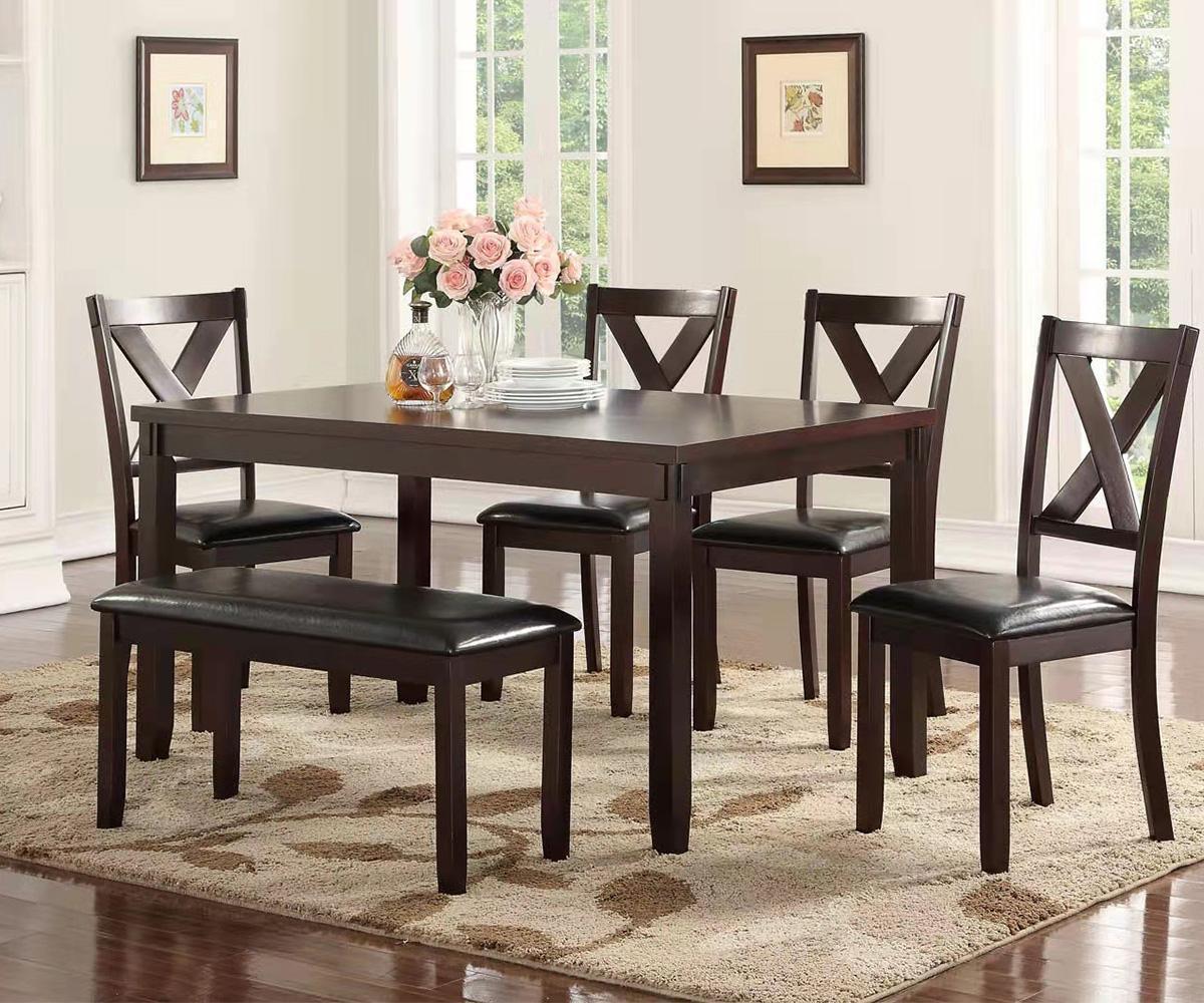 Espresso Dining Set - Table with bench and 4 chairs