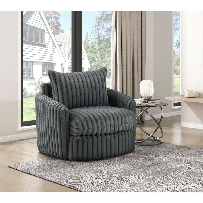 Luxurious Dark Gray Accent Chair with Swivel Base