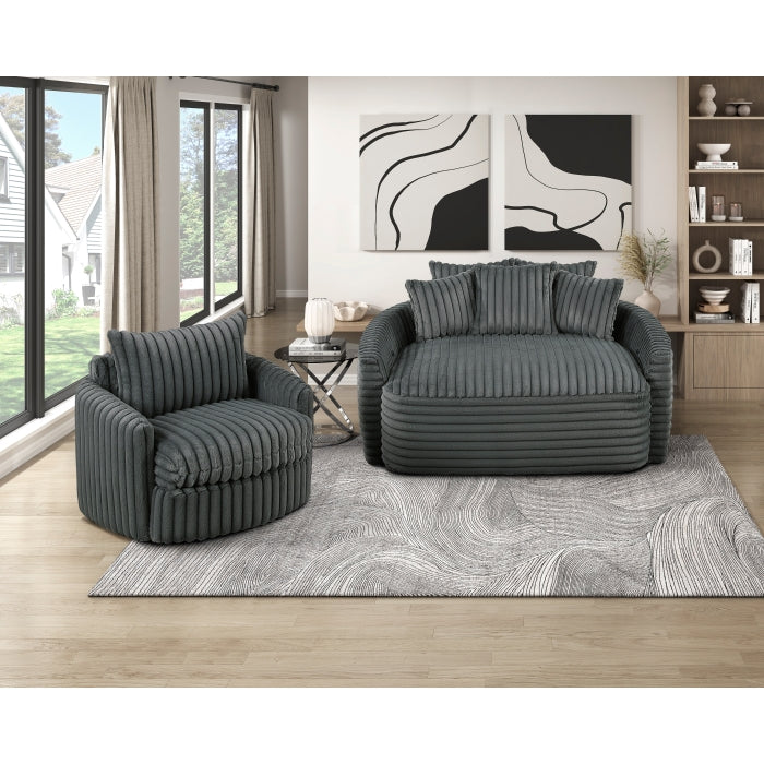 Luxurious Dark Gray Accent Chair with Swivel Base