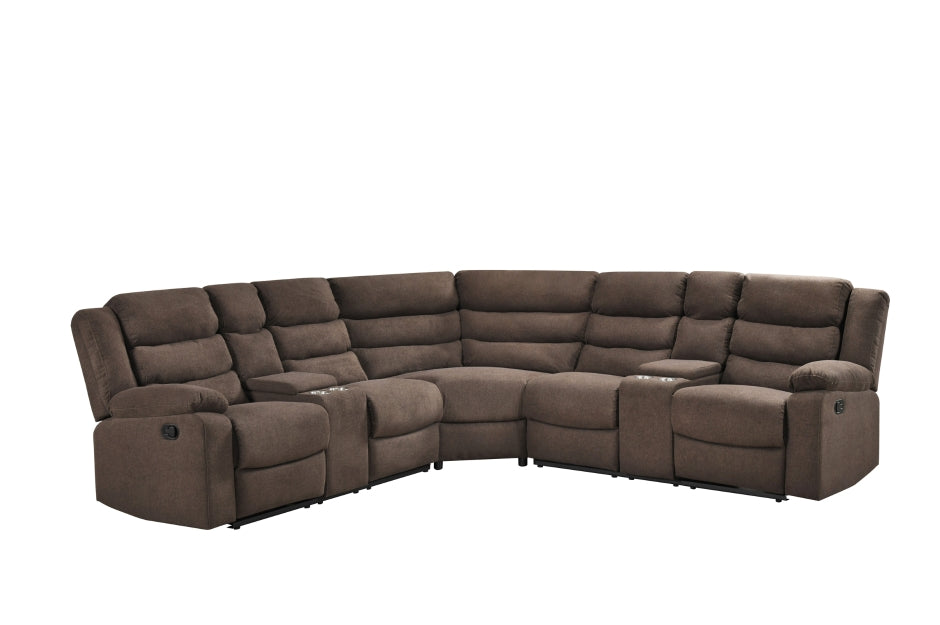 Brown Sectional Recliner Storage Cup Holders