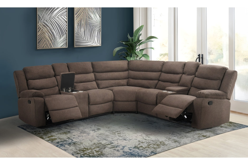 Brown Sectional Recliner Storage Cup Holders