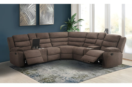 Brown Sectional Recliner Storage Cup Holders