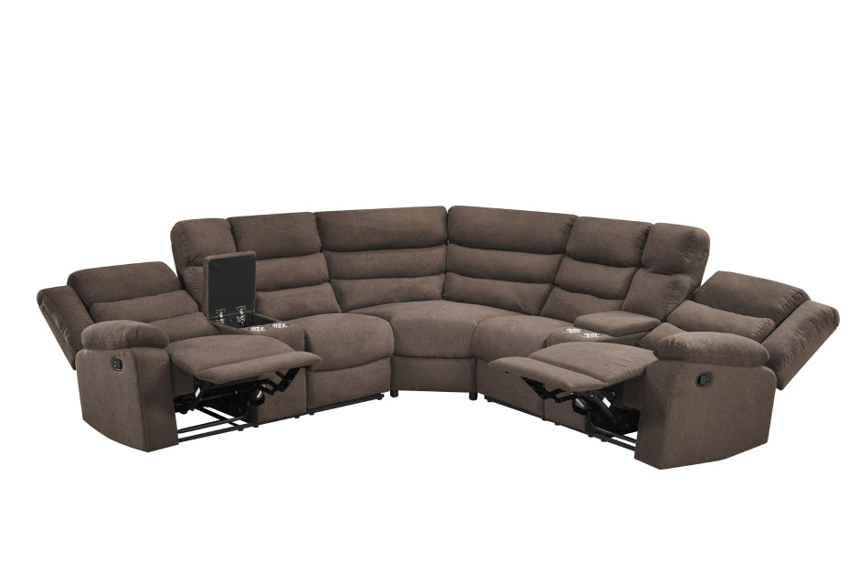 Brown Sectional Recliner Storage Cup Holders