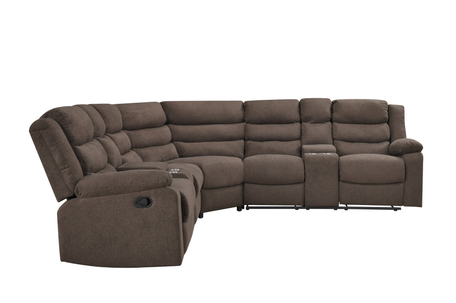 Brown Sectional Recliner Storage Cup Holders