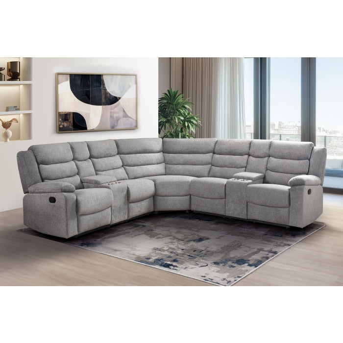 Gray Sectional Recliner Storage Cup Holders
