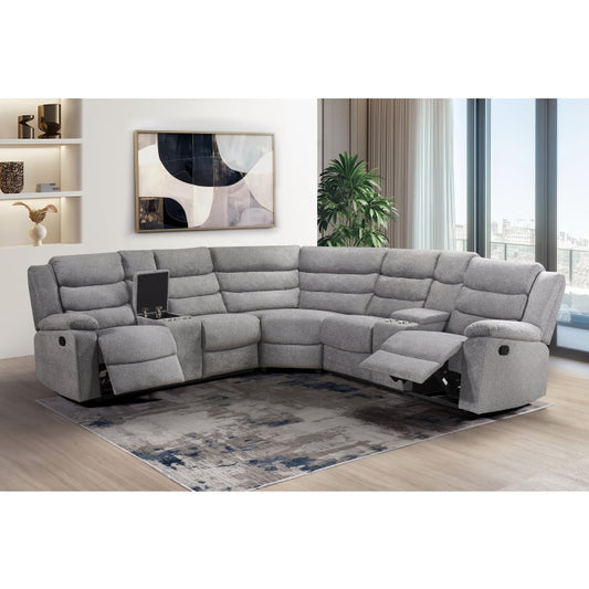 Gray Sectional Recliner Storage Cup Holders
