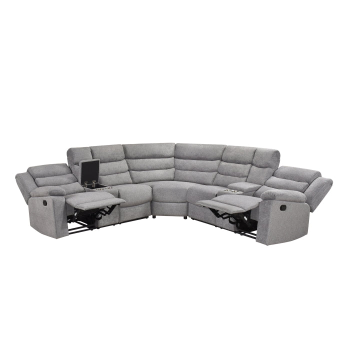 Gray Sectional Recliner Storage Cup Holders