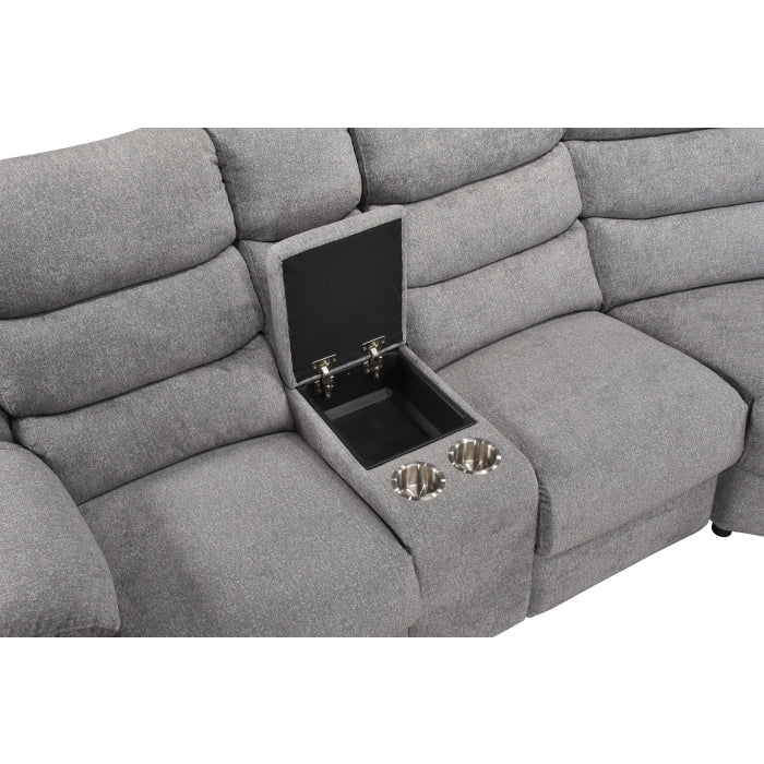 Gray Sectional Recliner Storage Cup Holders