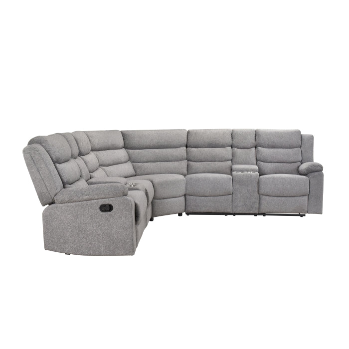 Gray Sectional Recliner Storage Cup Holders