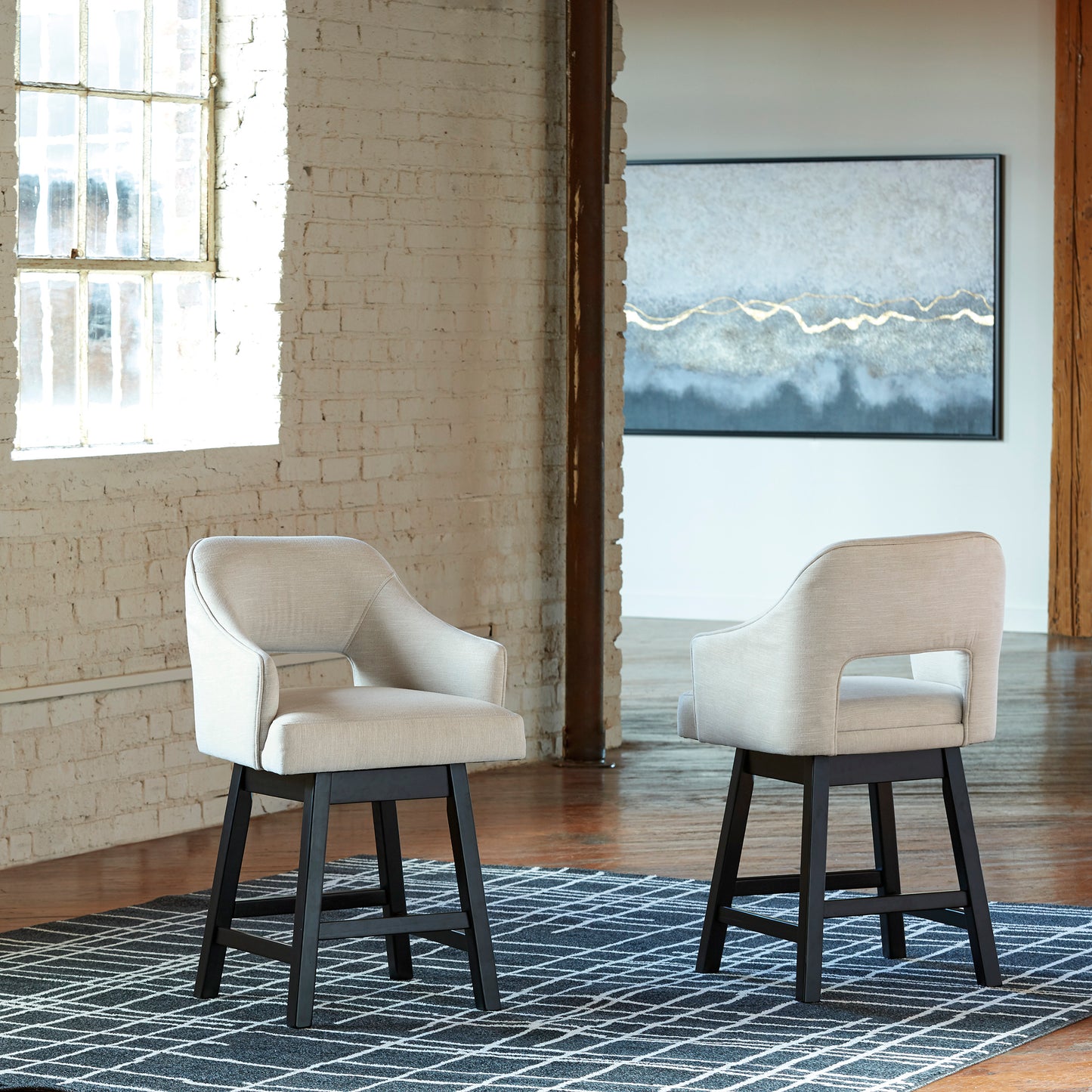 Tallenger Beige Upholstered Swivel Barstool (Set of 2)