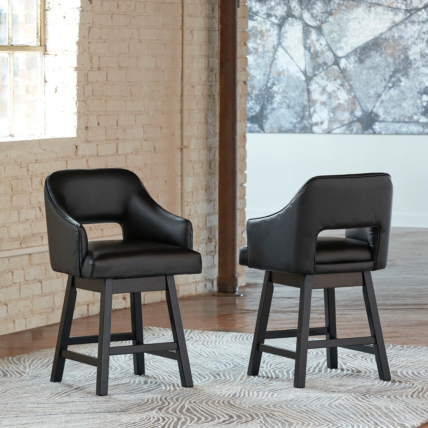 Tallenger Black Upholstered Swivel Barstool (Set of 2)