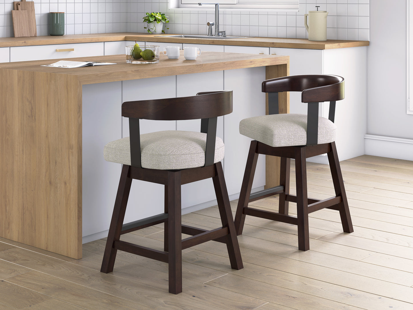 Haddigan Upholstered Swivel Barstool (Set of 2)