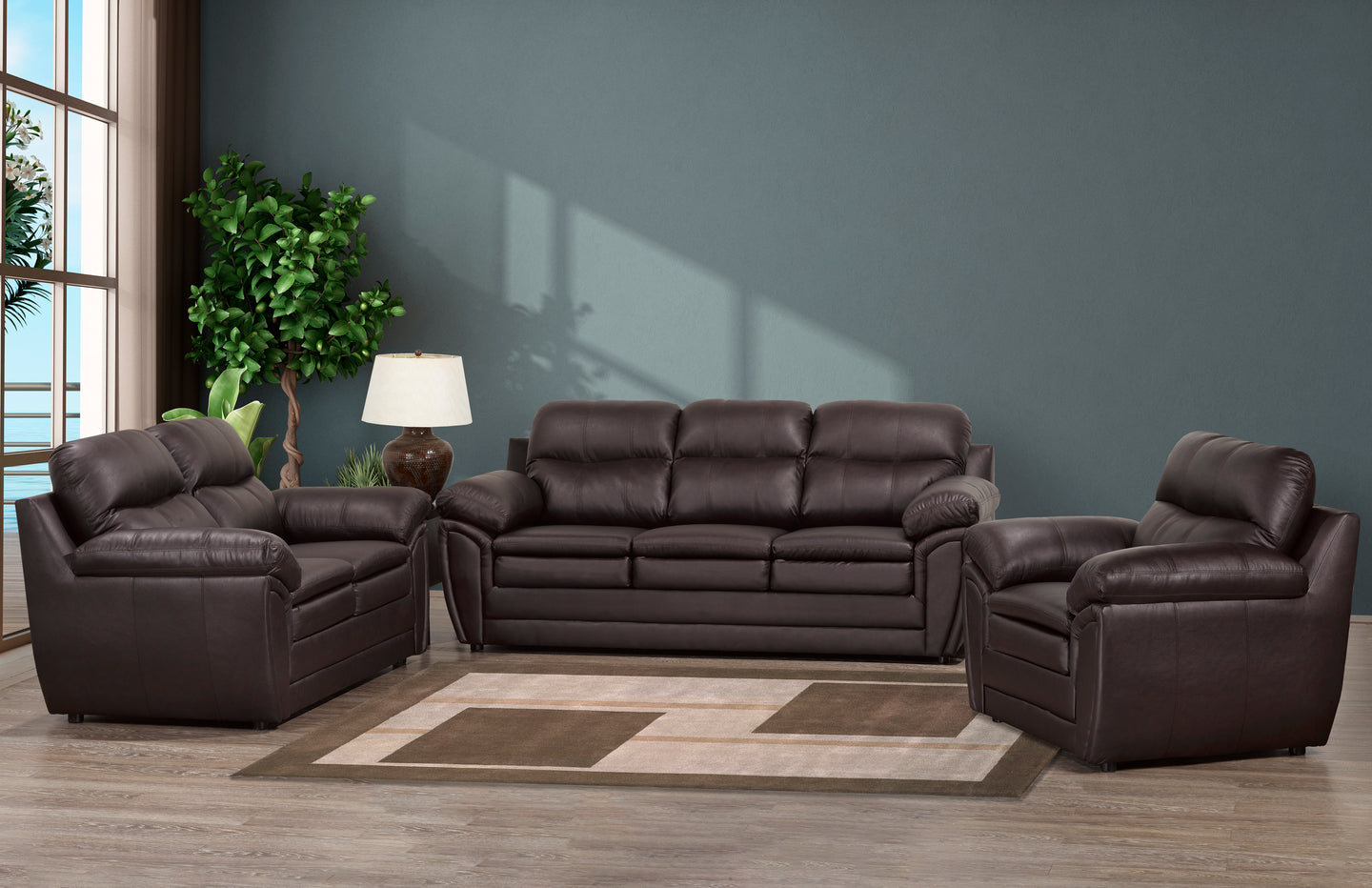 Black Gel Leather Sofa and Loveseat - Made In Canada