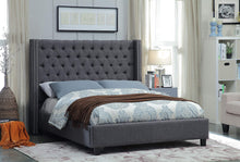 Load image into Gallery viewer, Slate Serenity - Grey Fabric Bed with Tufting and Nail head
