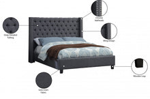 Load image into Gallery viewer, Slate Serenity - Grey Fabric Bed with Tufting and Nail head
