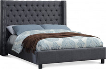 Load image into Gallery viewer, Slate Serenity - Grey Fabric Bed with Tufting and Nail head
