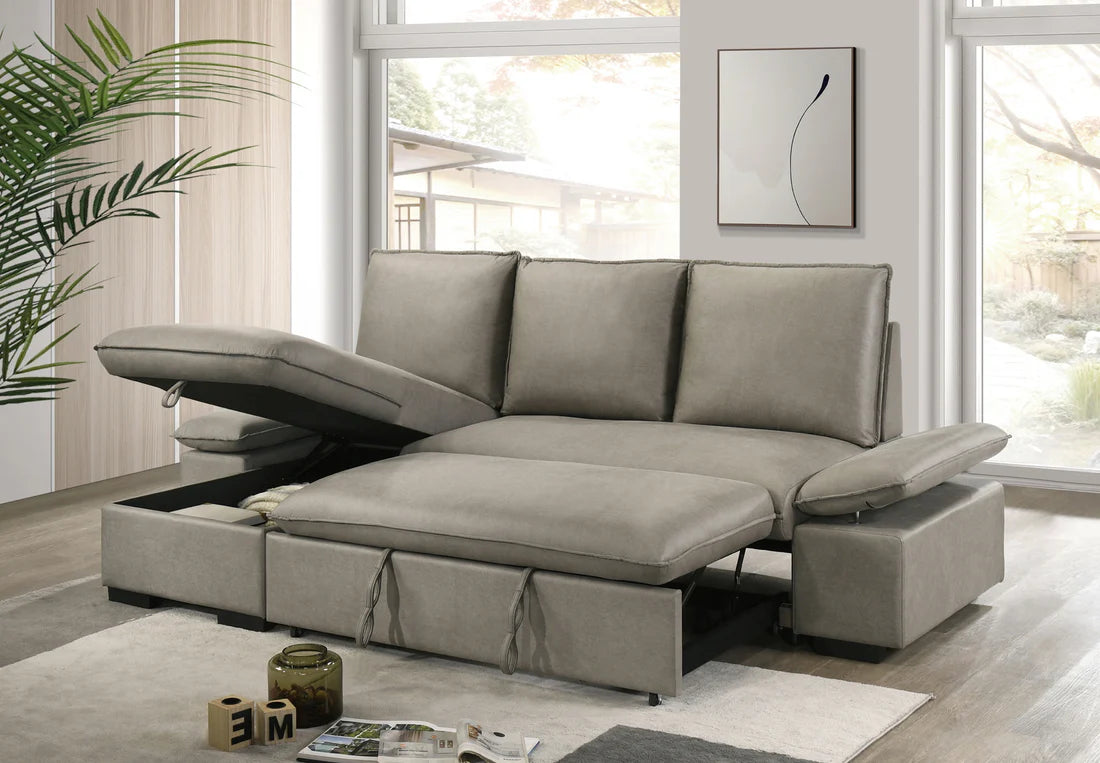 Microfibre Fabric Sectional Storage Reversible with Cup Holders