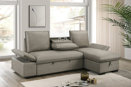 Microfibre Fabric Sectional Storage Reversible with Cup Holders