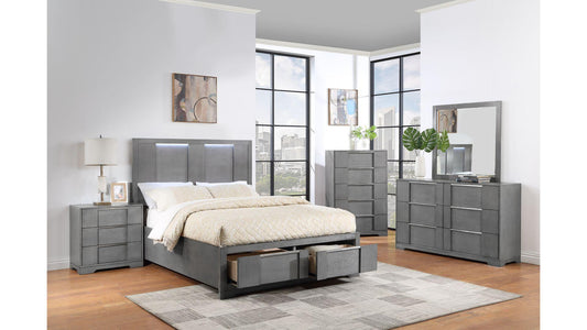 Kylie - Modern Grey LED Lighting Queen Storage Bedroom Set