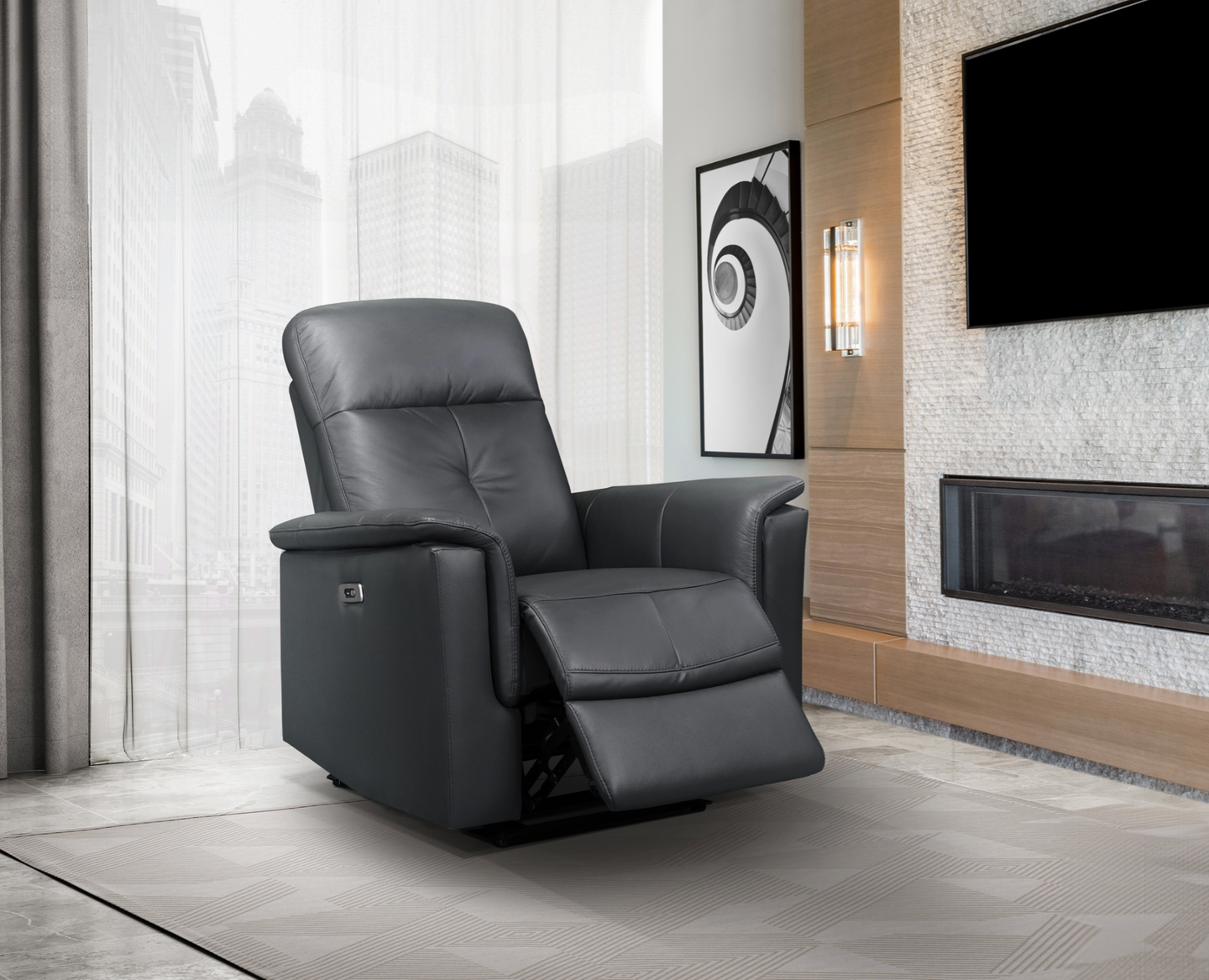 Bristow Collection - Power Glider Recliner - Dark Grey Leather