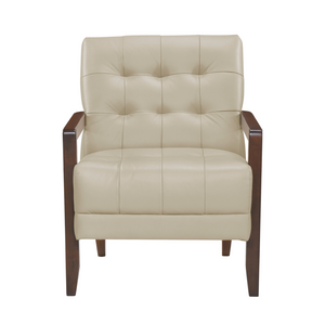 Accent Chair - Beige Top Grain Leather - Solid Wood Frame Walnut Finish