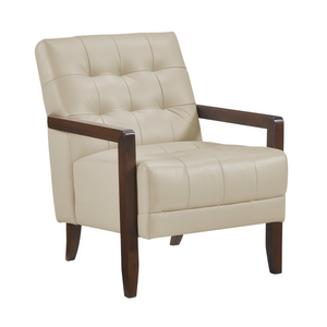 Accent Chair - Beige Top Grain Leather - Solid Wood Frame Walnut Finish