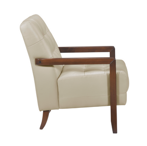 Accent Chair - Beige Top Grain Leather - Solid Wood Frame Walnut Finish