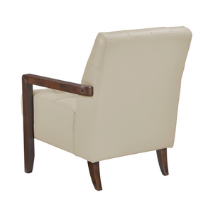 Accent Chair - Beige Top Grain Leather - Solid Wood Frame Walnut Finish