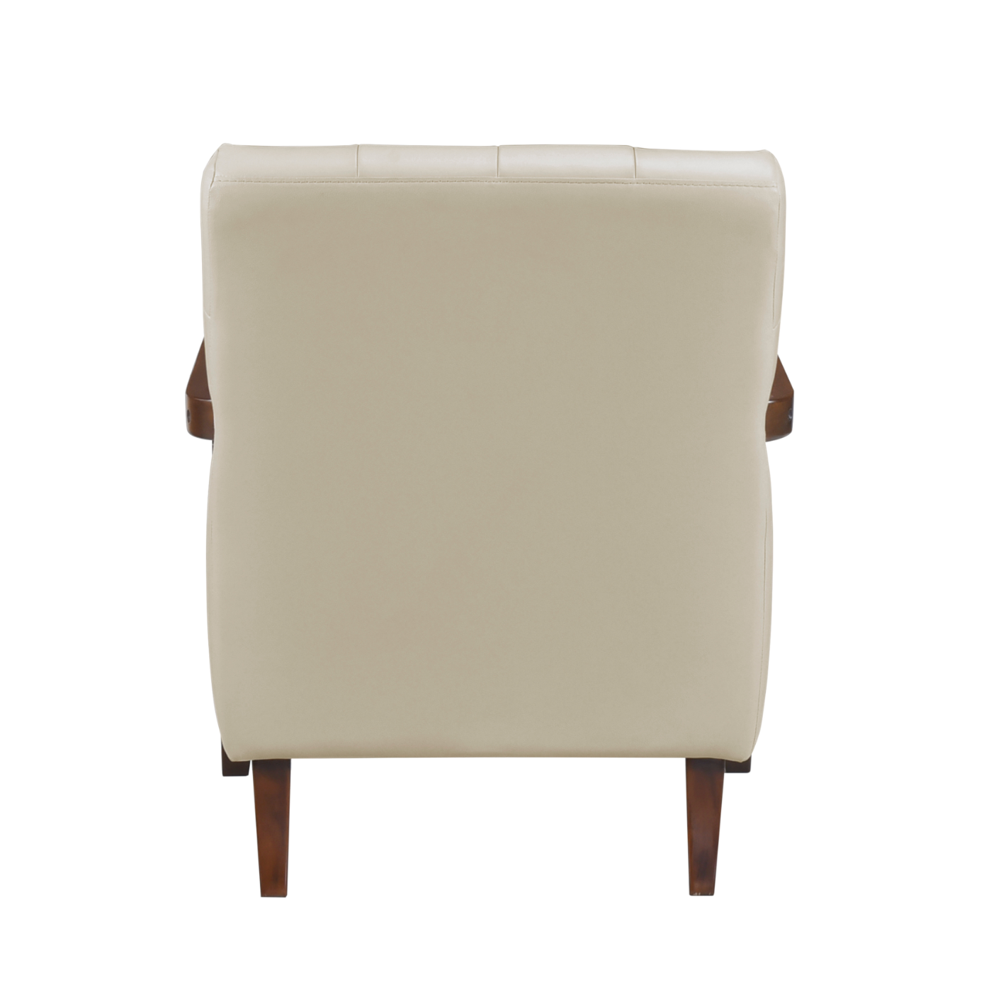 Accent Chair - Beige Top Grain Leather - Solid Wood Frame Walnut Finish