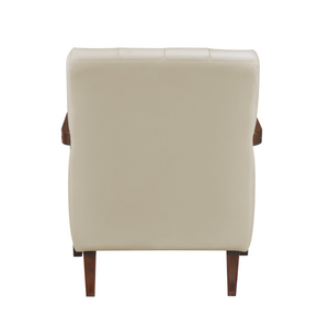 Accent Chair - Beige Top Grain Leather - Solid Wood Frame Walnut Finish