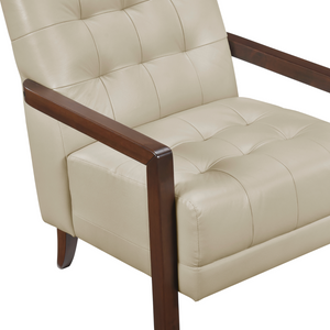 Accent Chair - Beige Top Grain Leather - Solid Wood Frame Walnut Finish