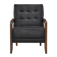 Load image into Gallery viewer, Accent Chair - Black Top Grain Leather - Solid Wood Frame Walnut Finish
