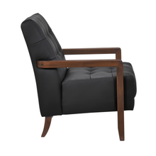 Load image into Gallery viewer, Accent Chair - Black Top Grain Leather - Solid Wood Frame Walnut Finish
