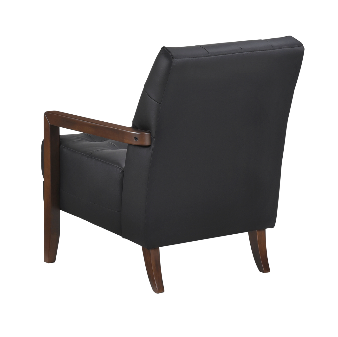 Accent Chair - Black Top Grain Leather - Solid Wood Frame Walnut Finish