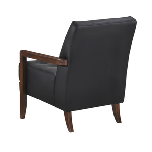 Accent Chair - Black Top Grain Leather - Solid Wood Frame Walnut Finish