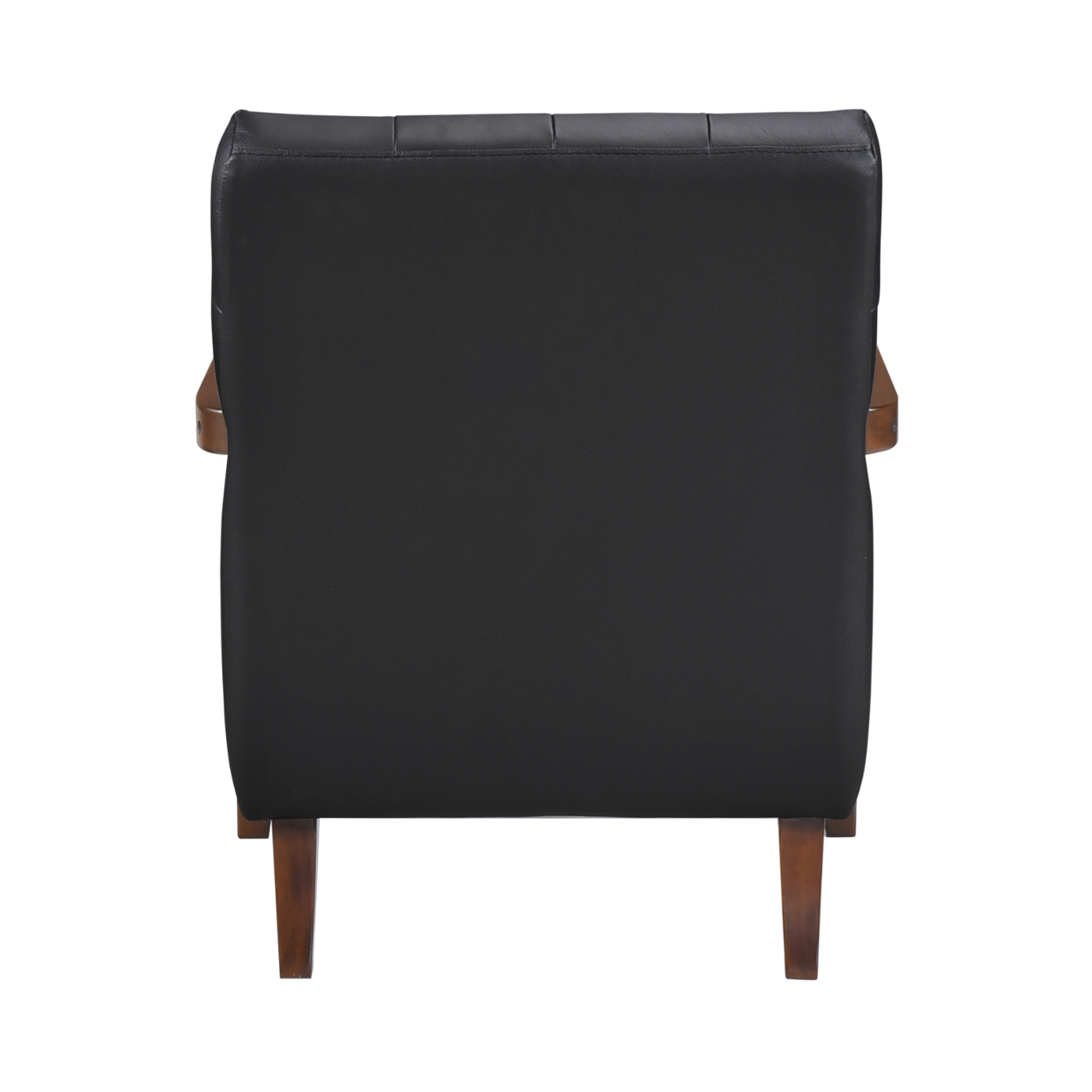 Accent Chair - Black Top Grain Leather - Solid Wood Frame Walnut Finish