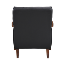 Load image into Gallery viewer, Accent Chair - Black Top Grain Leather - Solid Wood Frame Walnut Finish
