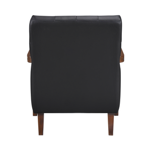 Accent Chair - Black Top Grain Leather - Solid Wood Frame Walnut Finish