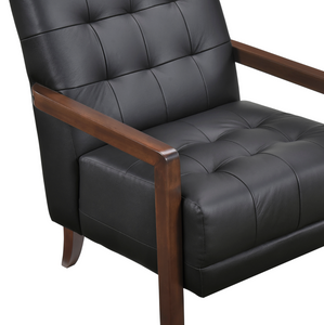 Accent Chair - Black Top Grain Leather - Solid Wood Frame Walnut Finish